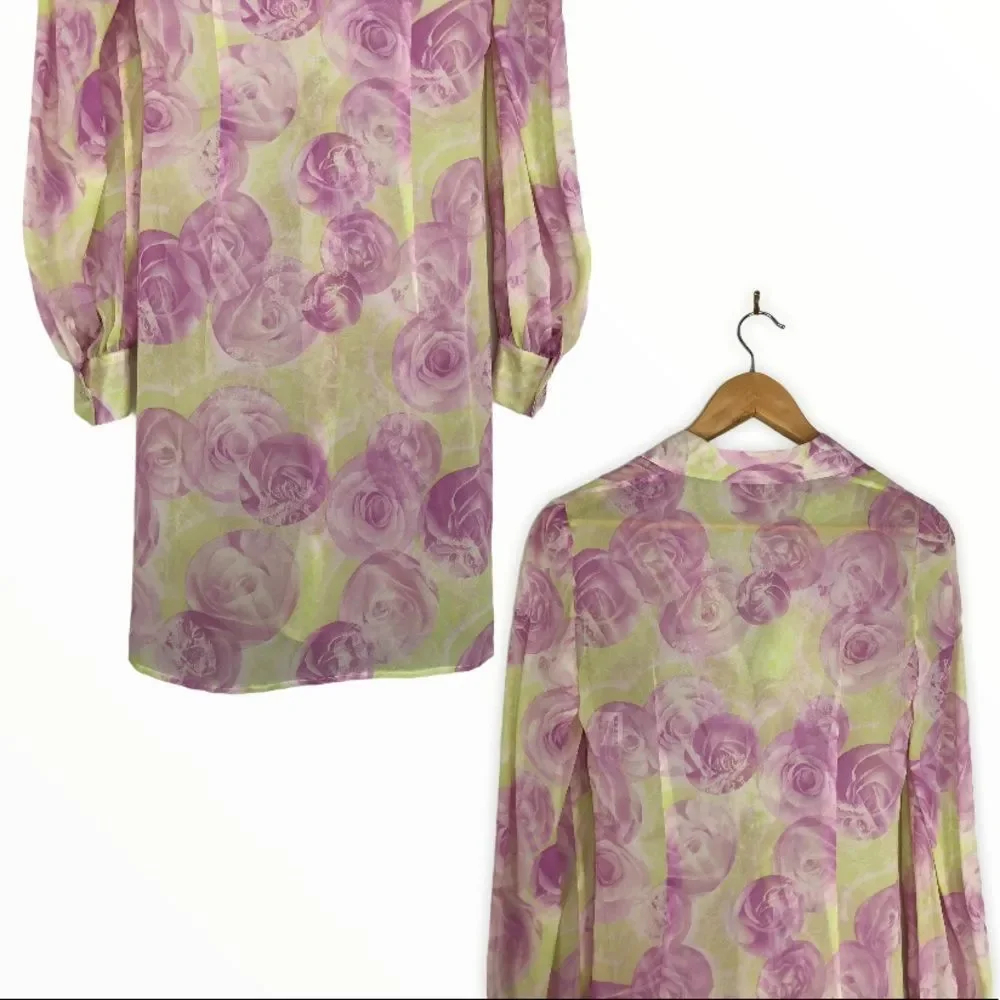 Escada Rose Sleeveless Dress and Sheer Wrap Jacket Set Floral Print - Picture 4 of 16